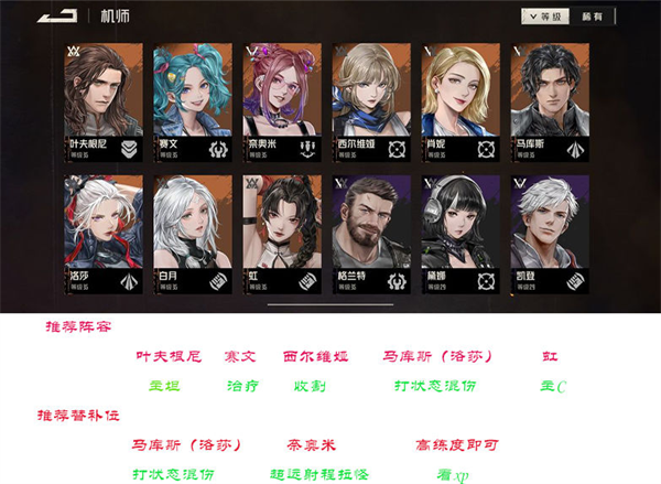 阵容及角色推荐截图1