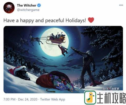 《巫师》官推发布圣诞贺图 杰洛特拯救圣诞老人插图